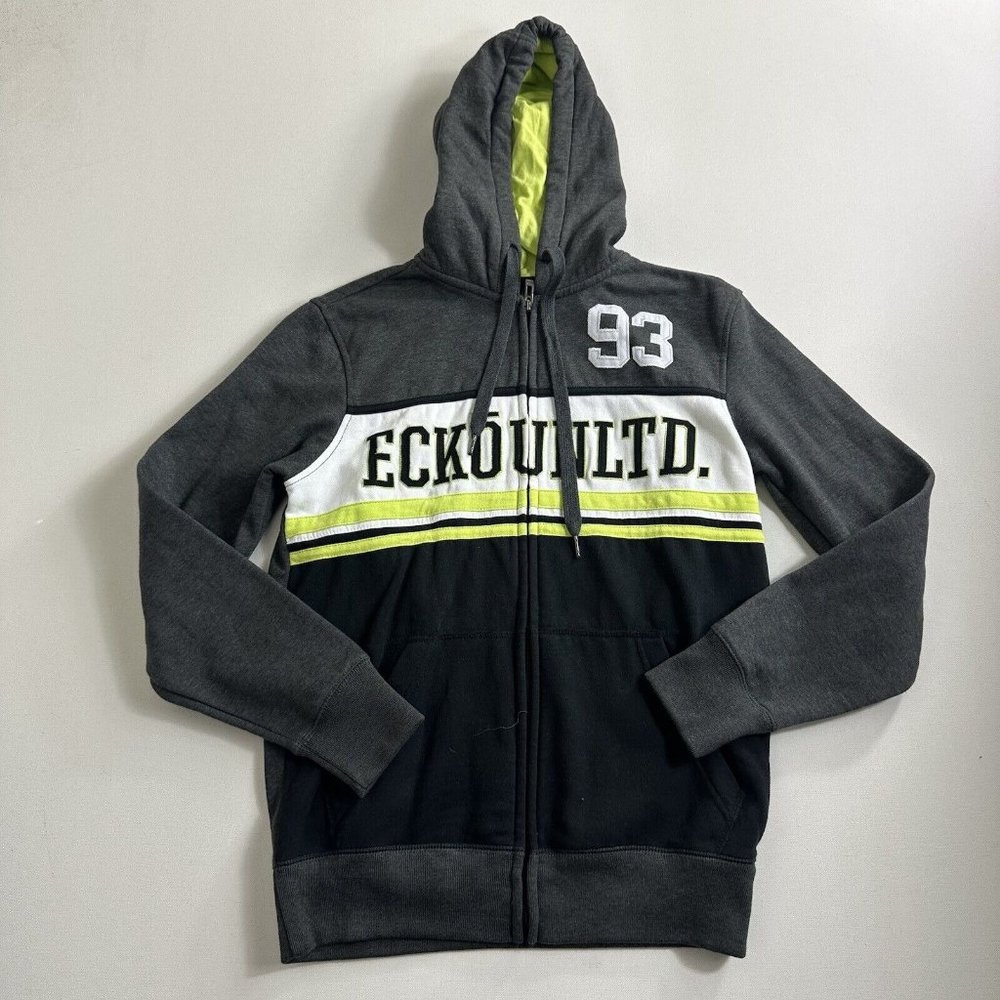 Vintage Ecko UNLTD Hoodie Mens XS Gray Spell Out Logo Full Zip Y2K Casual - Picture 1 of 9